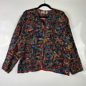 Chicos Women Textured Silk Blend Burnout Jacket Kimono Boho Abstract Print Size8